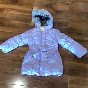 NWT Crazy 8 Girls S 5-6 Lavender Light Purple Puffer Fur Hooded Jacket Coat New